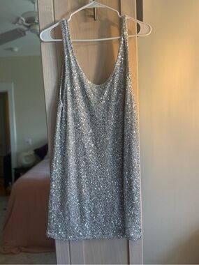 Mikuta Silver Sequin Slip Dress with Thin Straps